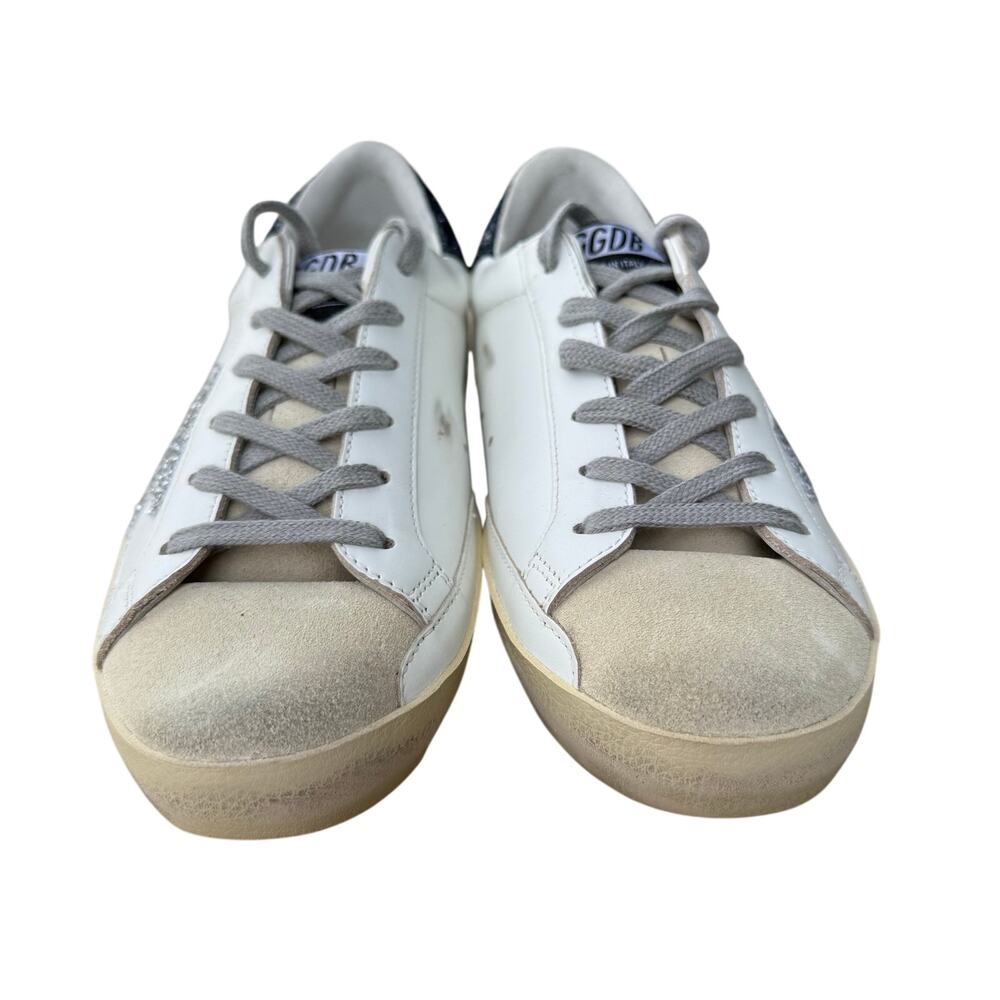 Golden Goose Women's Super-Star Silver Star & Blue Glitter Heel Tab Sneakers- 39 - Picture 4 of 10